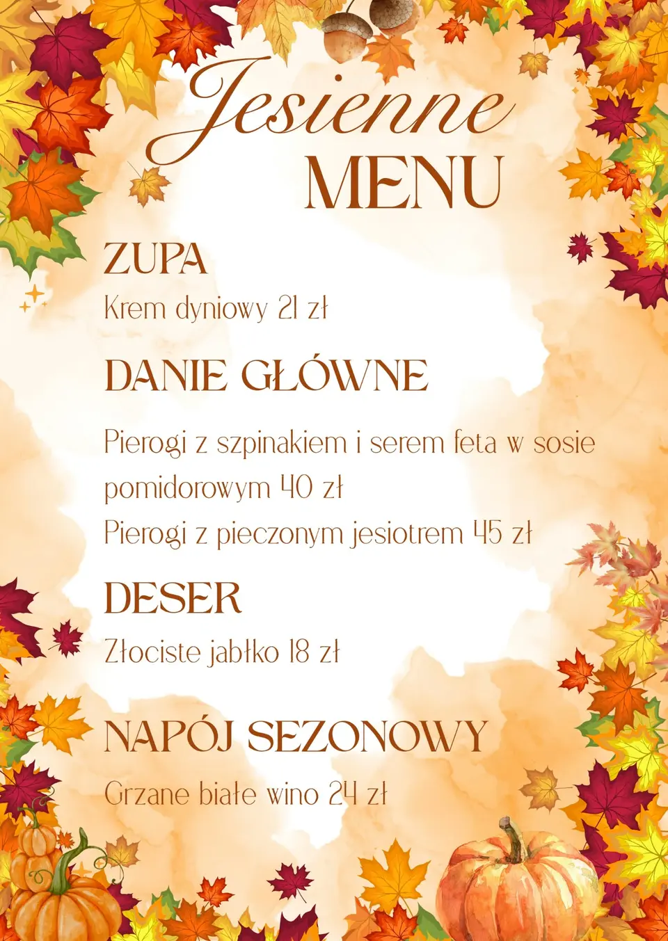Jesienne menu Doliny Mogielanki z daniami i cenami